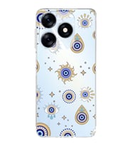 PrintiFy Tecno Spark 10 4G ile Uyumlu Nazar Boncuğu 5  Kamera Korumalı Şeffaf Silikon Kılıf