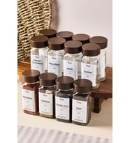 Raul Woody 12'li Akasya Görünümlü Kapaklı Baharatlık Seti 120ml + 30 Etiket 16779