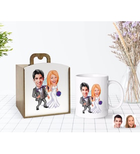 BK Gift Kişiye Özel Ahşap Kutuda Evleniyoruz Karikatürlü Beyaz Kupa Bardak-6
