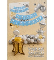 Gümüş Varak Yaldızlı Lüks Happy Birthday Banner - Mavi