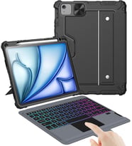 iPad Air 11" (M2, 2024) Kılıf Çıkarılabilir Klavye, iPad Pro 11 (1./2./3. Nesil) ve Air 5./4. Nesil Sağlam Klavye Kılıfı, 7 Renkli Arkadan Aydınlatmalı, İzleme Dörtgeni, Portre/Manzara Modları
