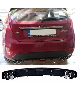 Ford Fiesta Mk7 Siyah Difüzör 4 Krom Egzoz Görünümlü Difizör Arka Ek Body Kit