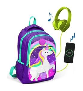 Coral High Kids Üç Bölmeli USB Şarjlı Kulaklık Çıkışlı Sırt Çantası