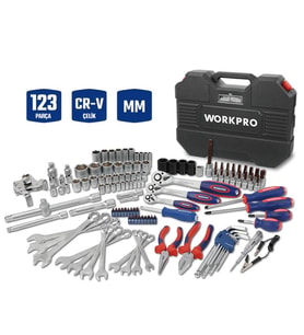WORKPRO WP202533 1/4'’ 3/8’’ 1/2'’ 123 Parça Cr-V Metrik Ağır Hizmet Lokma ve Kombine Anahtar Takımı