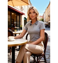 Kadın Bluz Fitted Crop Polo Yaka Kısa Kol Fitilli Örme Dokuma Detaylı Yarım Pat Düğmeli Kaşkorse