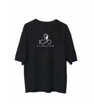 Unisex Bisiklet Yaka Baskılı Oversize T-Shirt - Siyah