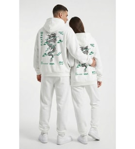 Nevermind Unisex Oversize Hoodie Detaylı Grafik Figür Baskılı (Beyaz)