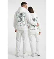 Nevermind Unisex Oversize Hoodie Detaylı Grafik Figür Baskılı (Beyaz)
