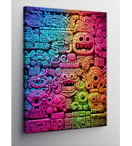 Kanvas Tablo Pastel Boyalı Aztec Simgeleri