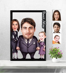 Kişiye Özel 3D  Ahşap Tablo Adams Family 3 kişilik Aile Model 30x40 -1