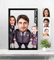 Kişiye Özel 3D  Ahşap Tablo Adams Family 3 kişilik Aile Model 30x40 -1
