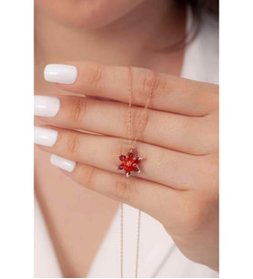 925 Ayar Gümüş Rose Kaplama Kırmızı Renkli Lotus Çiçeği Kolye