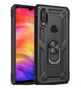 Samsung Galaxy A30 Kılıf Yüzüklü Tank Zırhlı Mıknatıslı Standlı Silikon Kapak (Siyah)