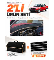VOLKSWAGEN JETTA (1991-1997) Uyumlu Torpido Örtüsü + Tay Tüyü Bagaj Çantası + Sticker Seti - Siyah Bej