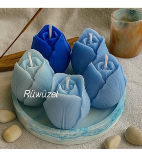 Rüwüzel Mavi Gül Soya Wax Mum Seti