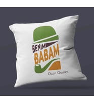 Kişiye Özel Benim Babam Tasarımlı Saten Kare Yastık (Beyaz)