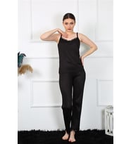 Akbeniz Kadın İp Askılı Siyah Pijama Takım 4136