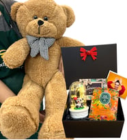 Sizlere Özel Fotoğraflı Hediye Paketi ve Büyük Boy Pembe Peluş Ayıcık - Premium Set (Model 1)