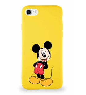Apple iPhone 8 Soft Premier Kapak Mickey Mouse-B Tasarımlı Silikon Kılıf - Sarı (Şeffaf)
