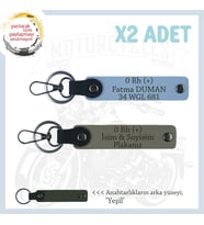 Motosiklet Aşıkları İçin İsim Plaka ve 0 Rh (+) Kan Grubu Yazılı x2 Anahtarlık Set, Kül Gri-Mavi-Ysl (Çok Renkli)
