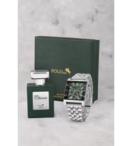 Polo Air Kare Kasa Klasik Erkek Kol Saati Ve 55 ml Parfüm Seti Gümüş Yeşil Renk ST-5017E3 (Açık Yeşil-Gümüş)
