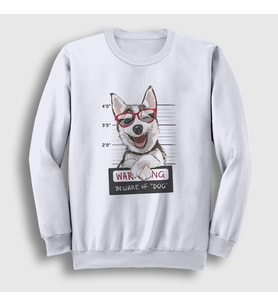 Presmono Unisex Beyaz Beware Husky Dog Köpek Sweatshirt 411778tt