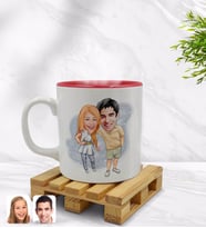 BK Gift Kişiye Özel Sevgililer Karikatürlü İçi Kırmızı Renkli Kupa Bardak Model 98