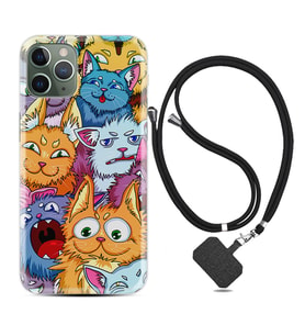 Apple iPhone 11 12 13 14 Pro Max Kılıf Boyun Askılı Silikon Kediler 1723