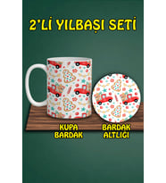 Yılbaşı Temalı Kupa ve Bardak Altlığı Seti