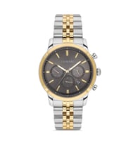 Erkek Kol Saati Quartz Mekanizma Full Fonksiyonlu – Gümüş & Gold Detaylı Çelik Kasa, Gri Kadran DM-00111G-D9