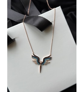 925 Gümüş Firuze Taşlı Rose Gold Melek Kolye