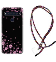 TCL 10L 10 Plus 10SE 20E 20SE 30 L7 Kılıf Boyun Asklı Rasta Silikon Black flowers 1391