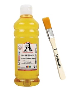 Keten Yağı 500 ml 1 Adet ve Zemin Fırçası Resim Yağı Monalisa Rafine Bezir Yağı Yağlı Boya İncelticisi Yağlı Boya Yardımcı Malzemesi (Renksiz)
