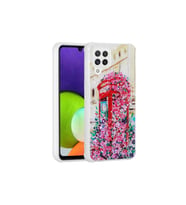 Samsung Galaxy A22 4G Uyumlu Kılıf Simli Desenli Kamera Korumalı Parlak Zore Popy Kapak