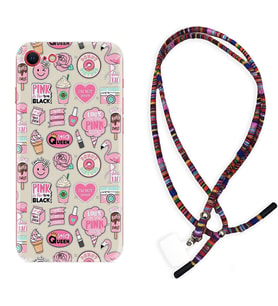 Apple iPhone 5 6 7 8 Plus Se XR Kılıf Boyun Asklı Rasta Silikon Donut Flamingo 1415