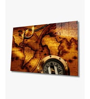 Eksi Dünya Haritası 4mm Dayanıklı Cam Tablo Temperli Cam, Old World Map Glass painting