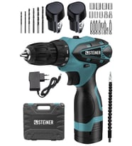 Steiner Germany Technology 32 V Darbesiz Metal Şanzıman Çift Akülü Şarjlı Vidalama Matkap Mavi + Set