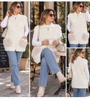 Kadın Angora Cepli Fermuarlı Yakalı Yelek