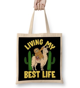 Living My Best Life Adorable Sloth Riding Llama Bez Çanta Uzun Saplı