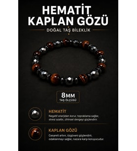 Faset Kesim Hematit Kaplan Gözü Doğal Taş Bileklik 8 mm Osmanlı Doğal Taş
