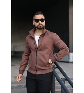 Dik Yaka Slim Fit Mevsimlik Astarlı Süet Ceket