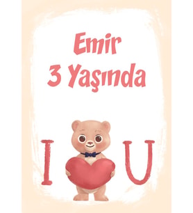 I love You Ayı Temalı Doğum Günü Afişi 100x150 cm