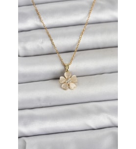 316L Çelik Zincir Gold Renk Yonca Model Kadın Kolye - TJ-BKO11020