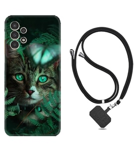 Samsung Galaxy M14 Kılıf Resimli Boyun Askılı İpli Desenli Silikon Blue Butterflys 1350