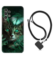 Samsung Galaxy M14 Kılıf Resimli Boyun Askılı İpli Desenli Silikon Blue Butterflys 1350