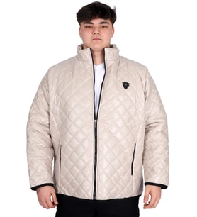 Mode XL Büyük Beden Erkek Dik Yaka Kapitone Mont U24615 Bej