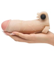 Üst Düzey Silikondan Üretilmiş 16 Cm X-Tensions Titreşimli Realistik 5 Cm Uzatmalı Penis Kılıfı