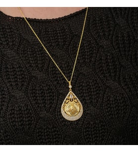 Gold Tuğralı Zirkon Taşlı 925 Ayar Gümüş Kadın Kolye