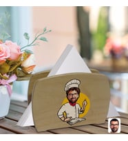 BK Gift Kişiye Özel Erkek Chef Karikatürlü Lüks Ahşap Peçetelik-12