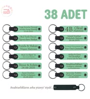 Açık Yeşil & Siyah, Bebek Mevlidi Hatırası İçin İsim Yazılı Anahtarlık 38’li Set, Konuklara Özel